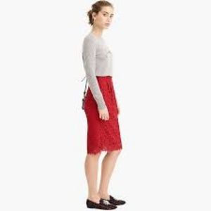 J Crew Pencil Skirt in Red Lace Sz 2 NWT